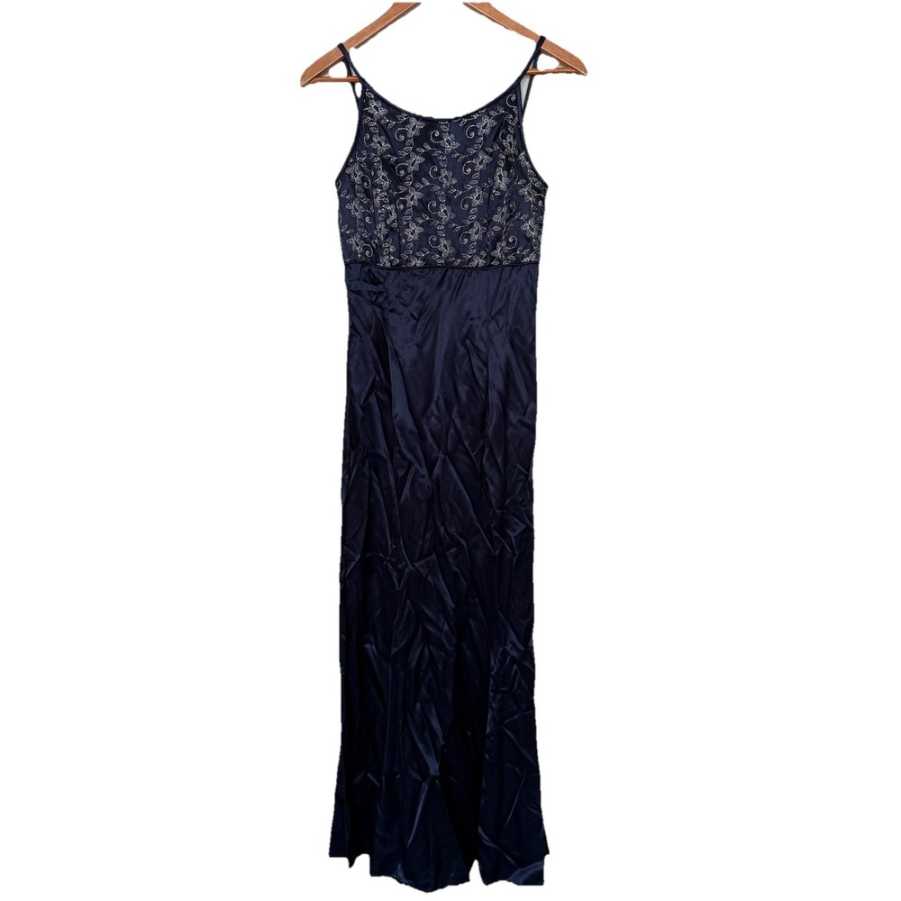 Vtg Gunne Sax‎ Dress 5/6 Jessica McClintock Maxi Embroidered Blue Silk Prom